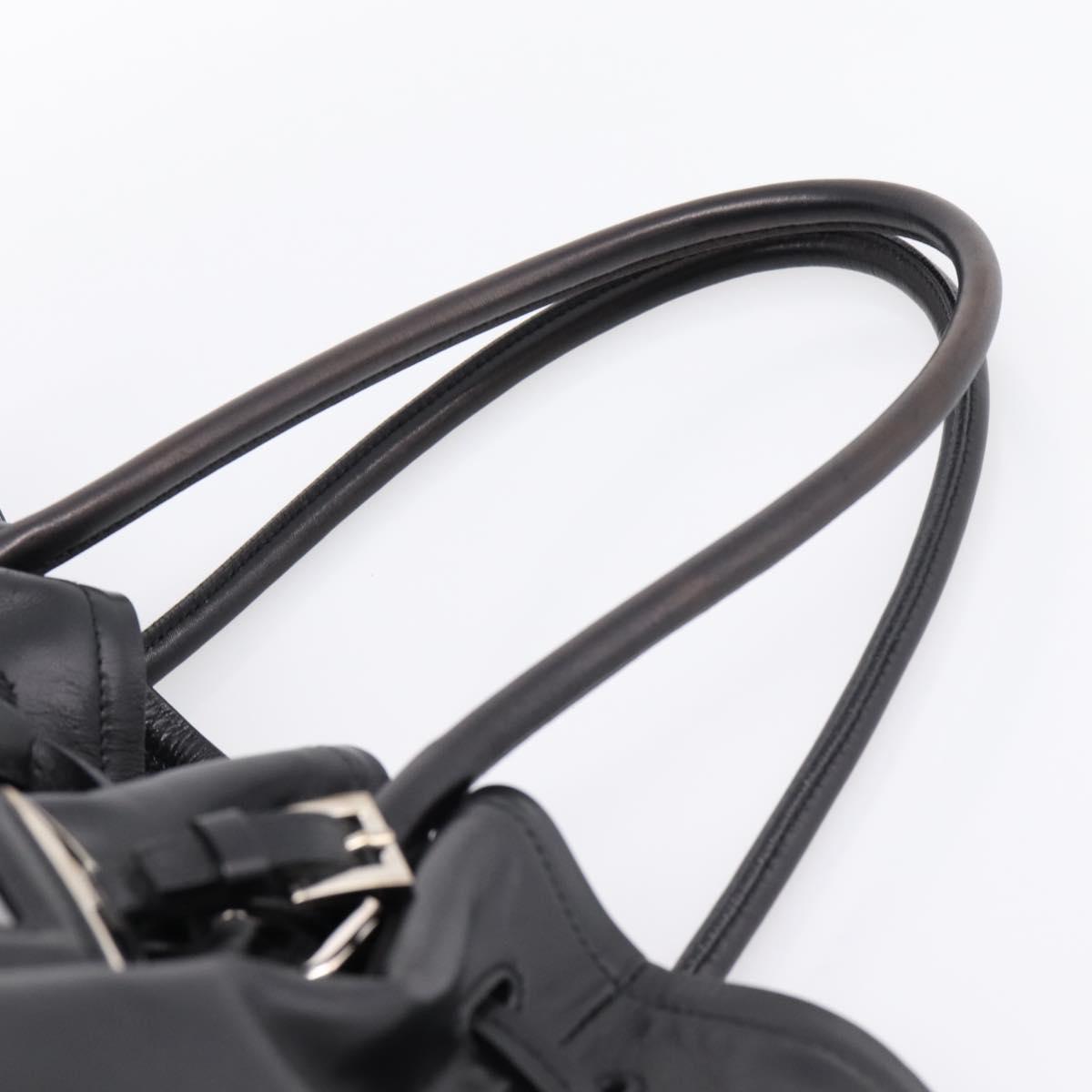 PRADA Tote Bag Leather Black Silver Auth 205973M