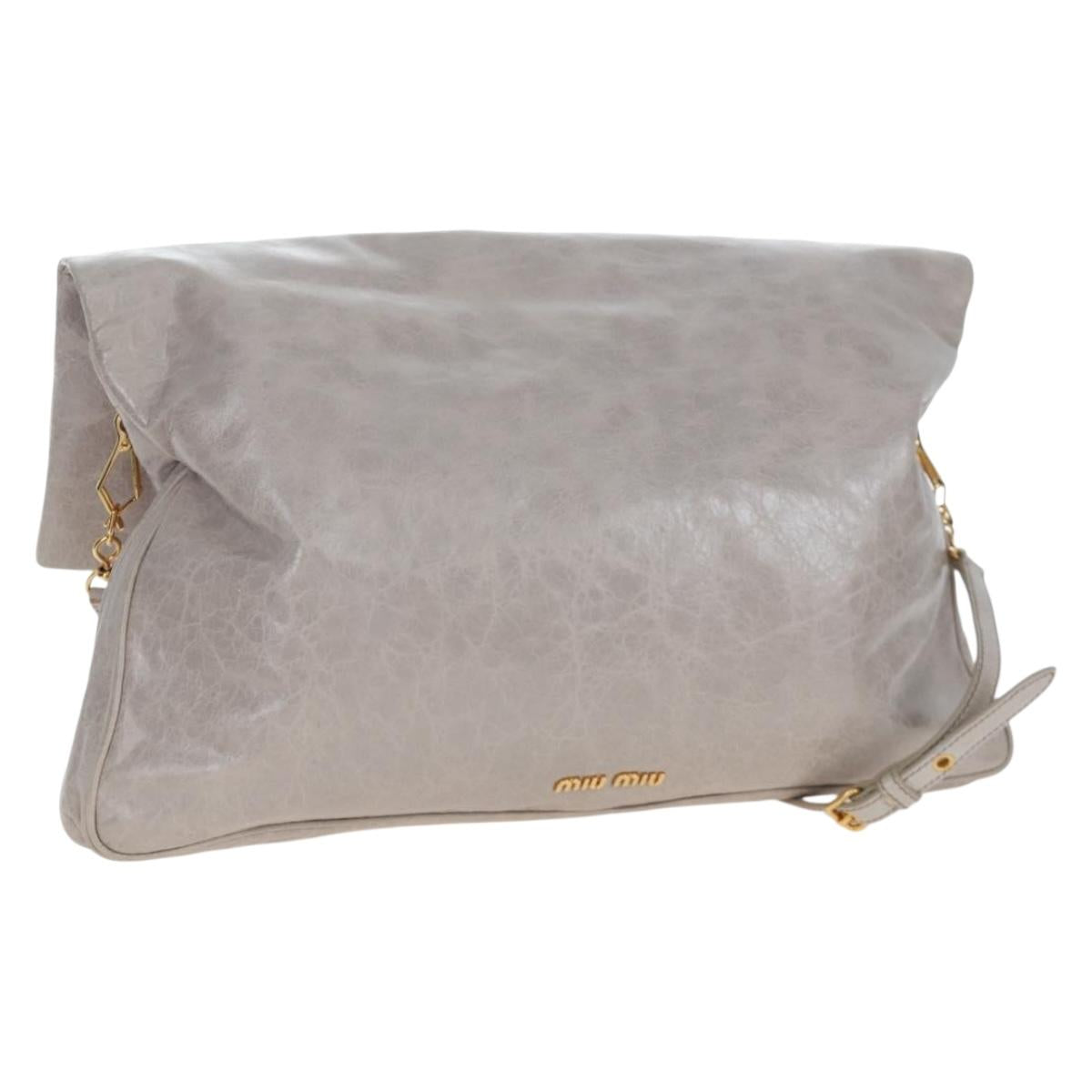Miu Miu Shoulder Bag Vitellolux Gray Gold Auth 205975V