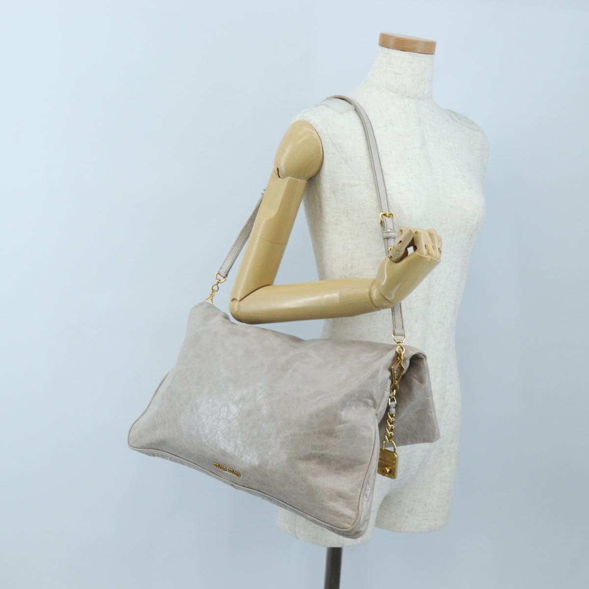 Miu Miu Shoulder Bag Vitellolux Gray Gold Auth 205975V