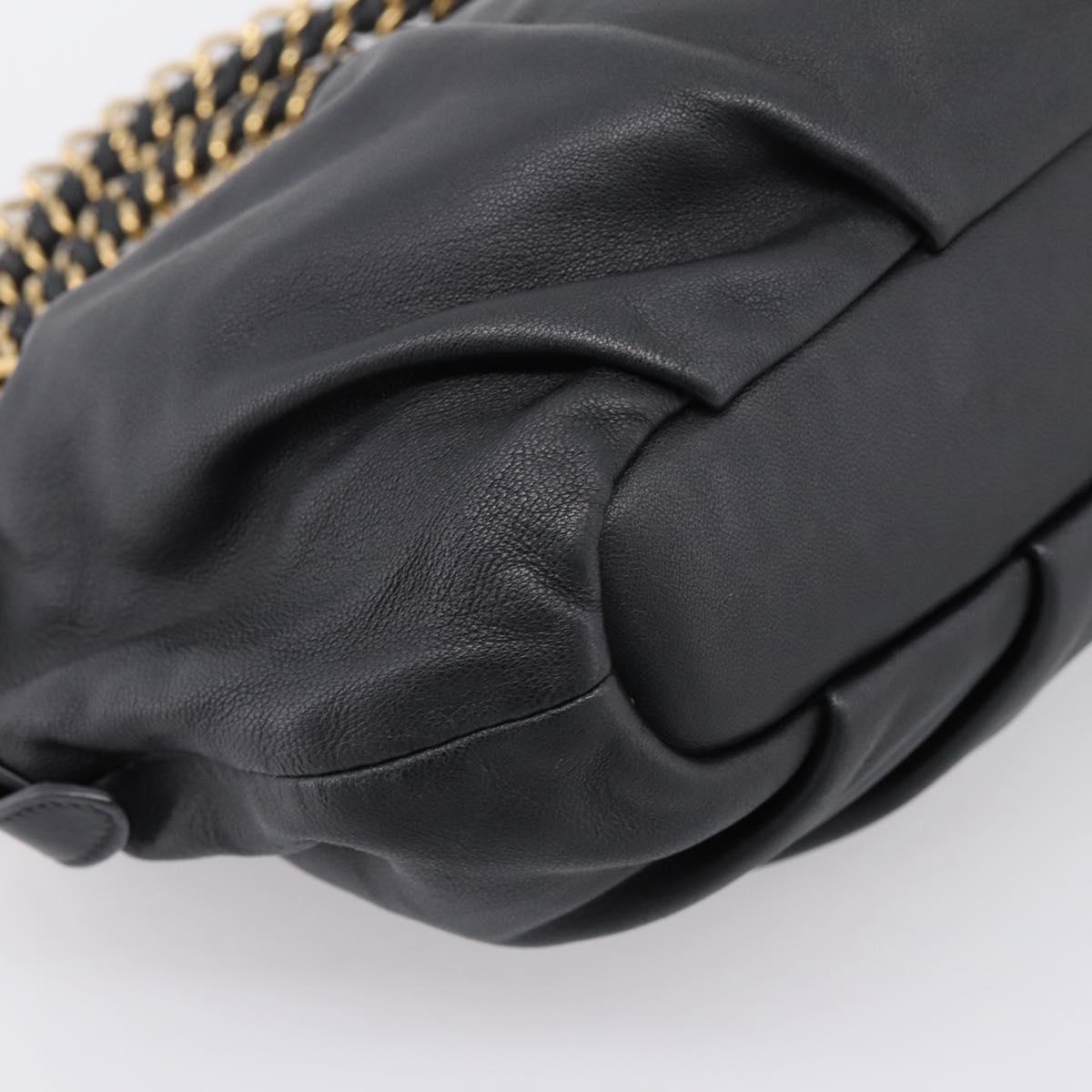 PRADA Chain Shoulder Shoulder Bag Leather Black Gold Auth 205977M