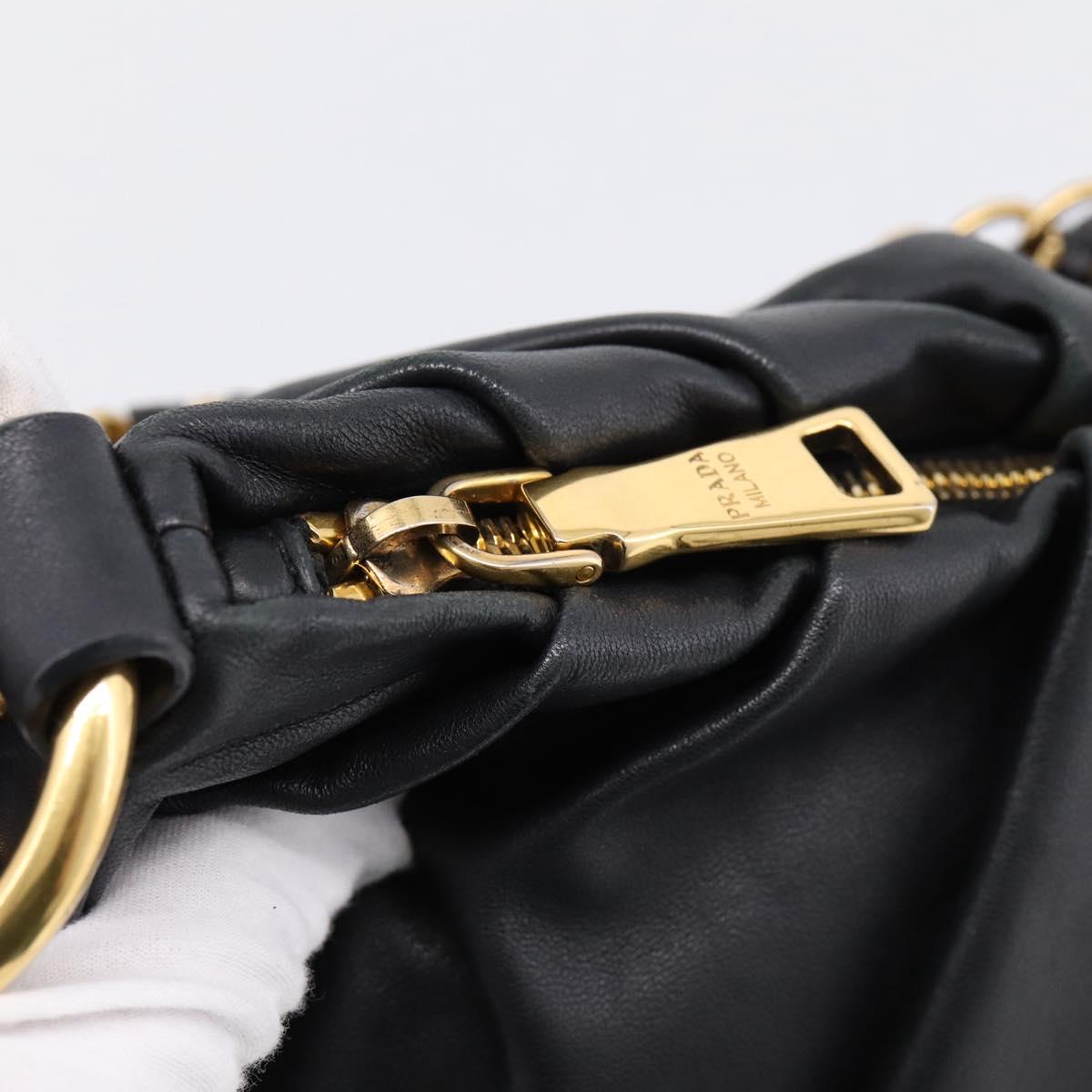 PRADA Chain Shoulder Shoulder Bag Leather Black Gold Auth 205977M