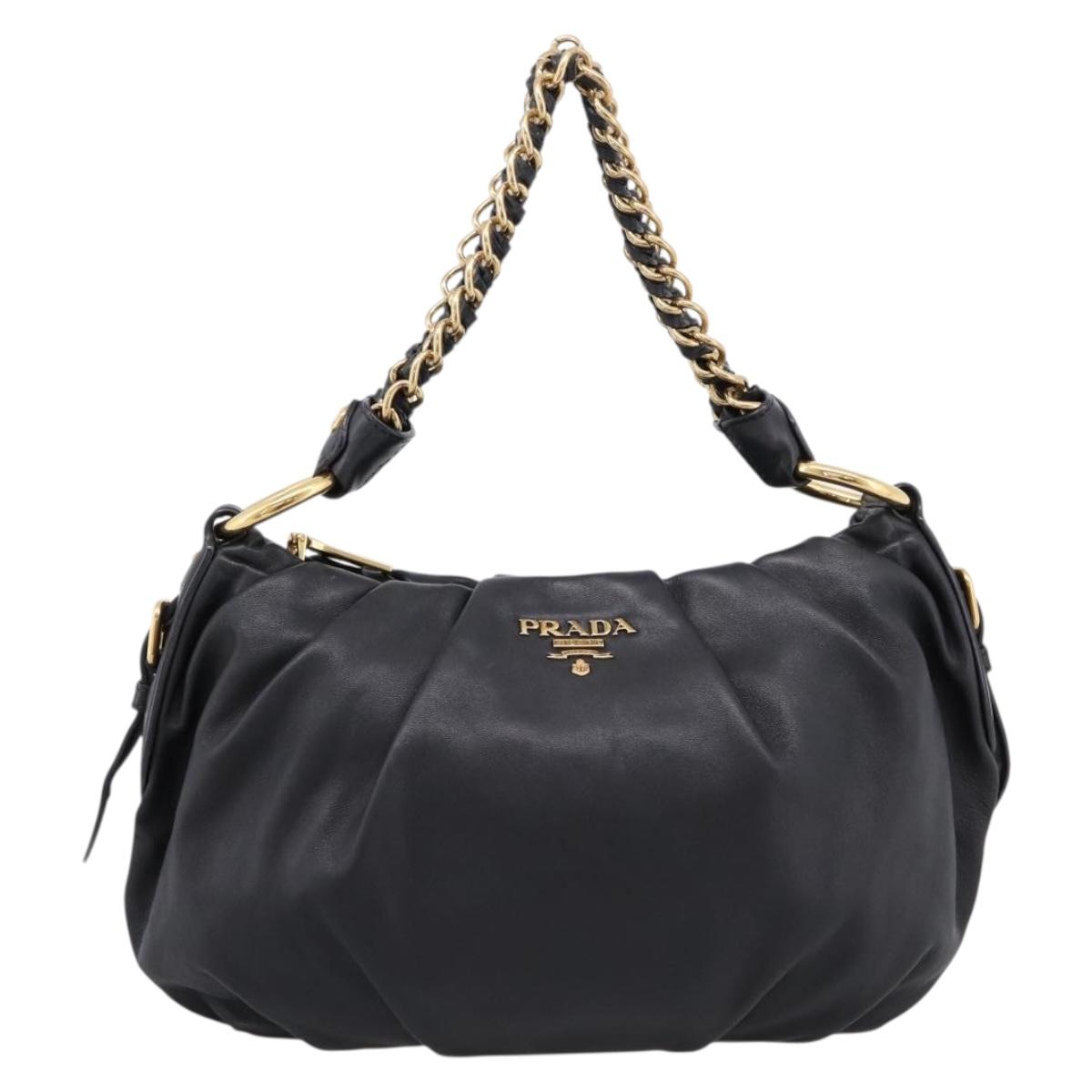 PRADA Chain Shoulder Shoulder Bag Leather Black Gold Auth 205977M