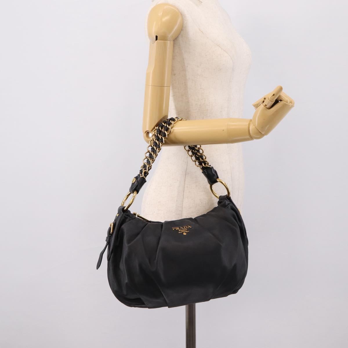 PRADA Chain Shoulder Shoulder Bag Leather Black Gold Auth 205977M