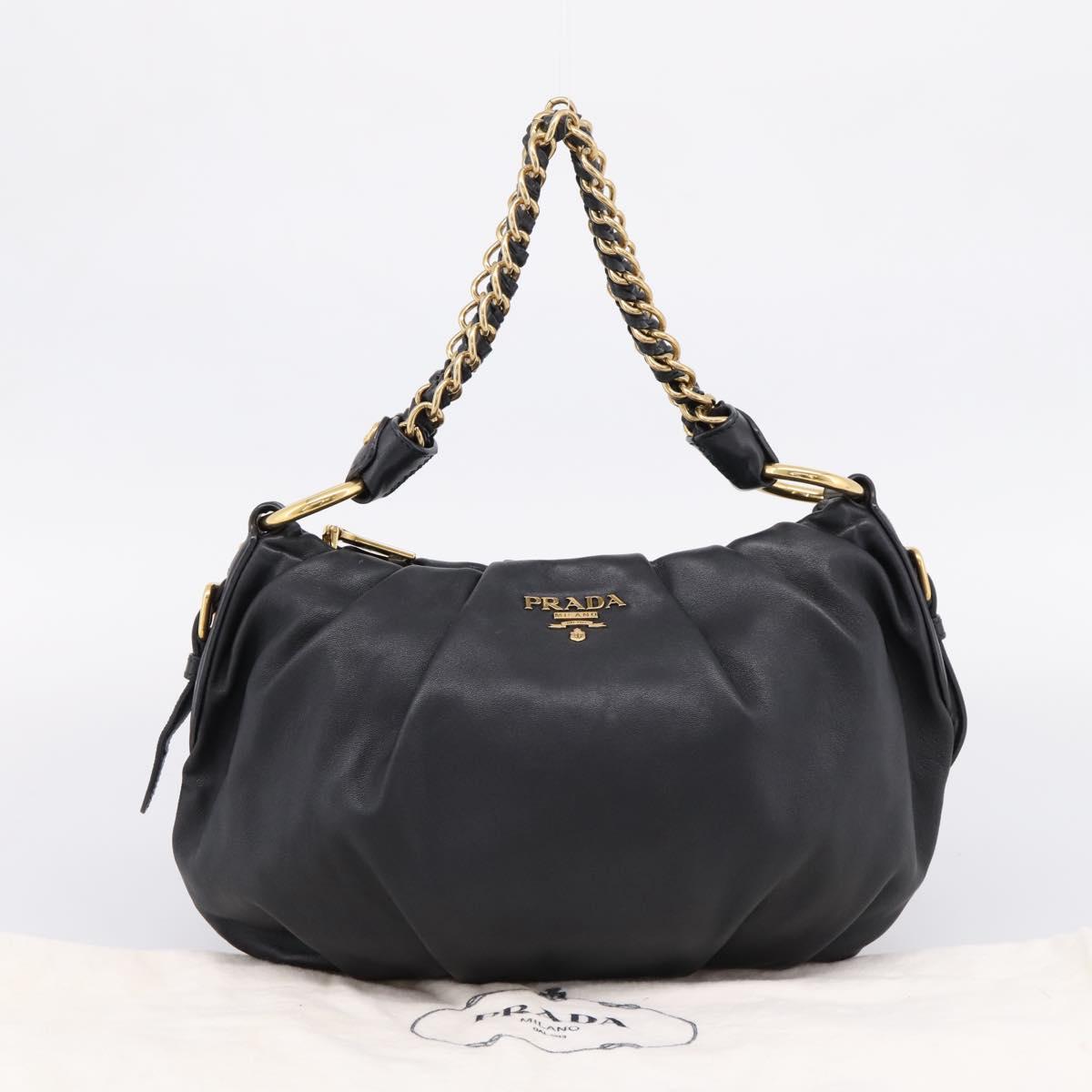 PRADA Chain Shoulder Shoulder Bag Leather Black Gold Auth 205977M
