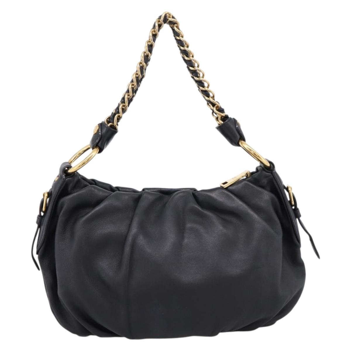 PRADA Chain Shoulder Shoulder Bag Leather Black Gold Auth 205977M