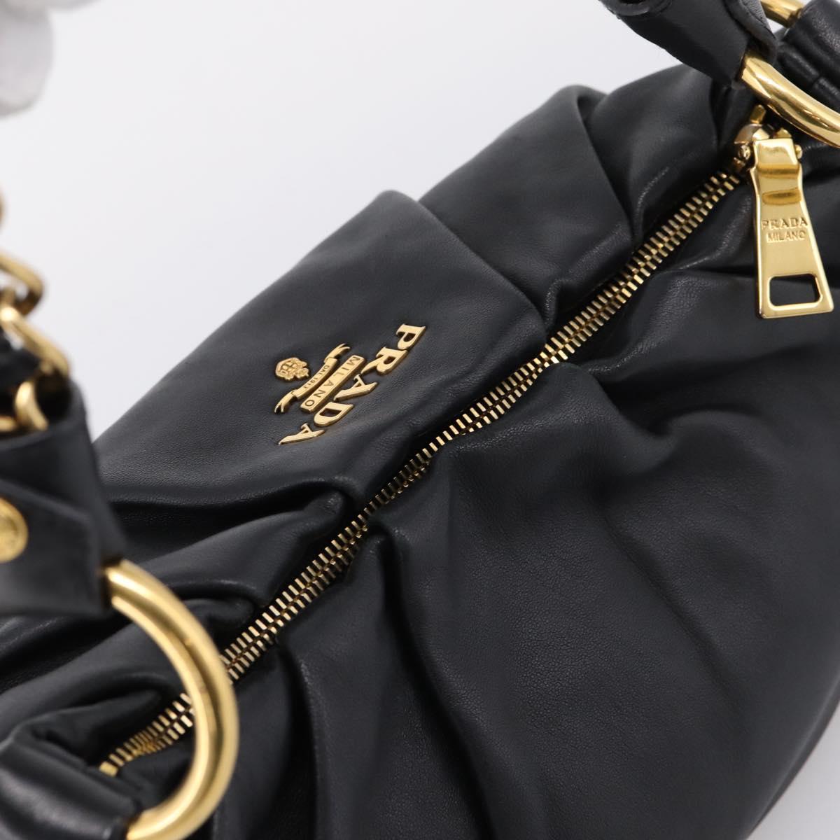 PRADA Chain Shoulder Shoulder Bag Leather Black Gold Auth 205977M