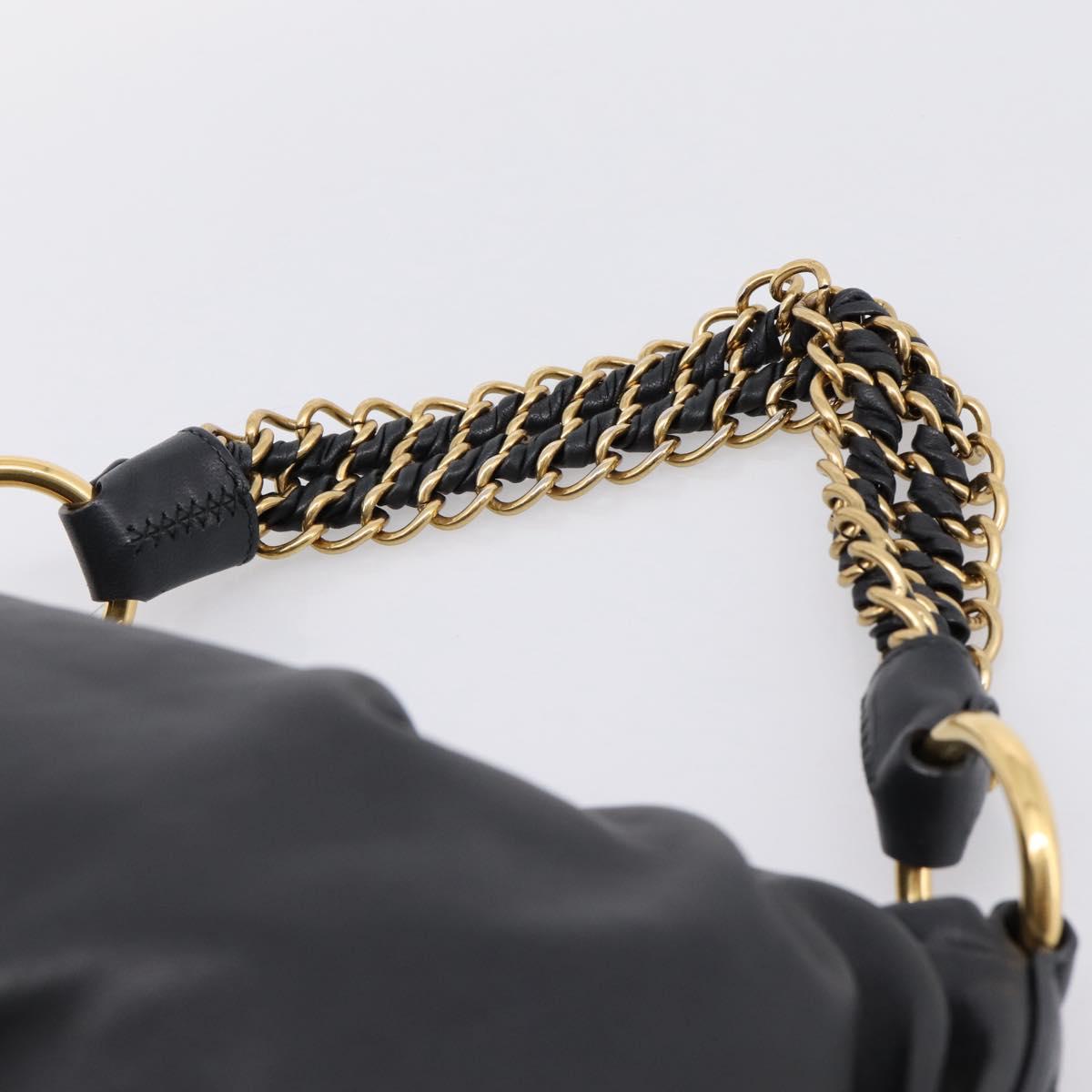 PRADA Chain Shoulder Shoulder Bag Leather Black Gold Auth 205977M