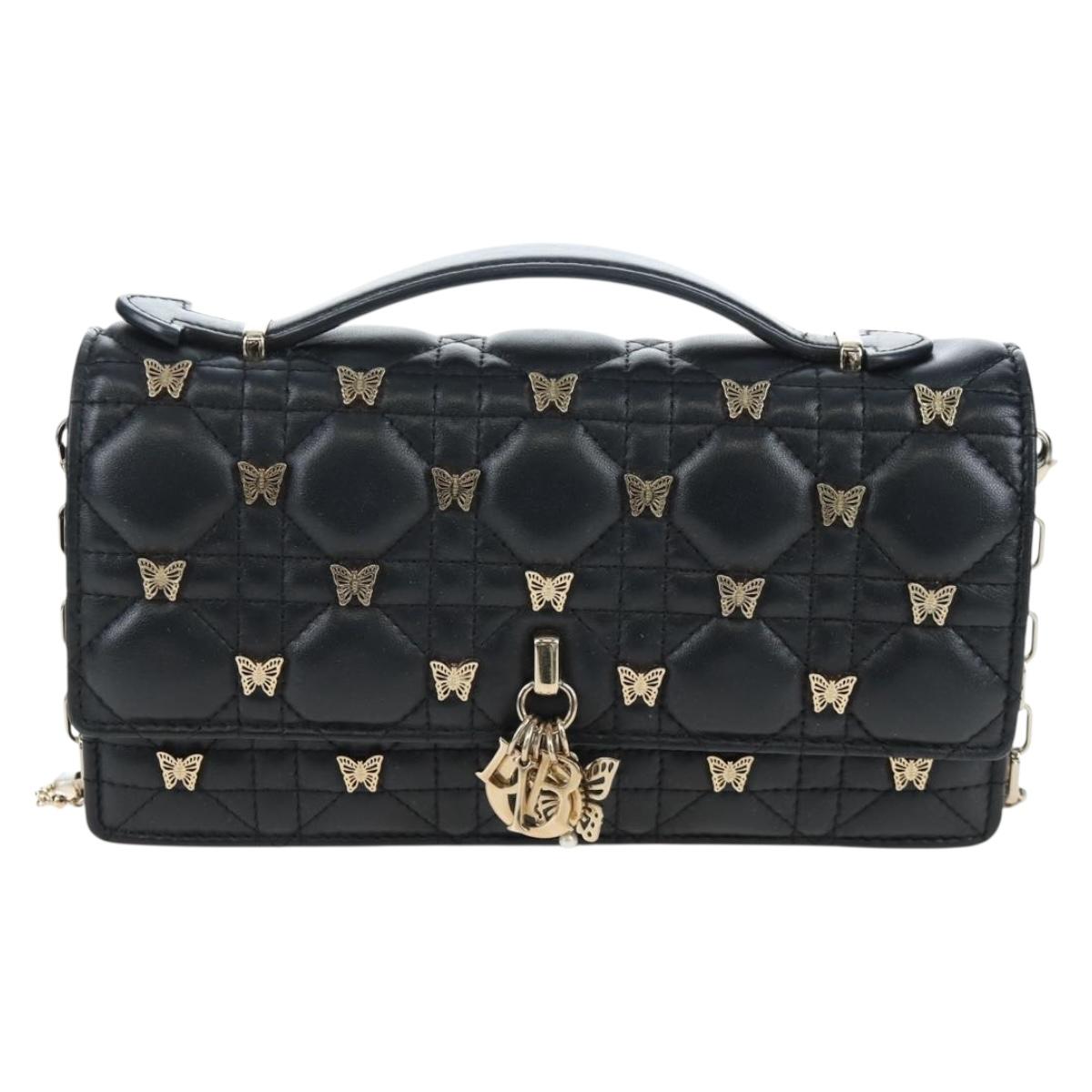 Christian Dior Cannage Miss Dior Chain Bag Lamb Skin 2way Black Auth 205981SAM