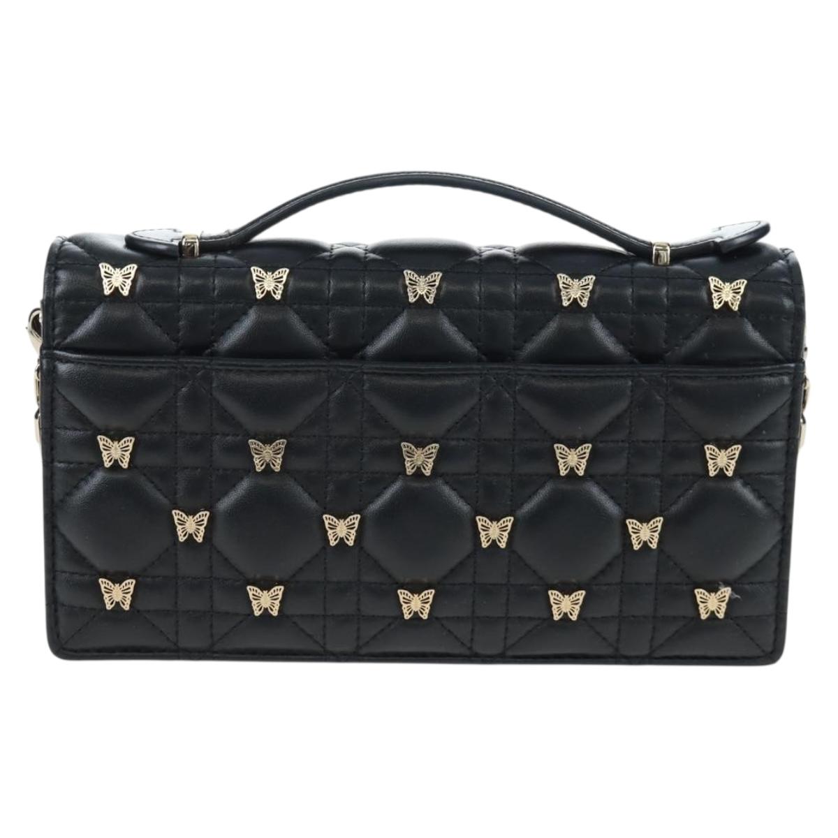 Christian Dior Cannage Miss Dior Chain Bag Lamb Skin 2way Black Auth 205981SAM