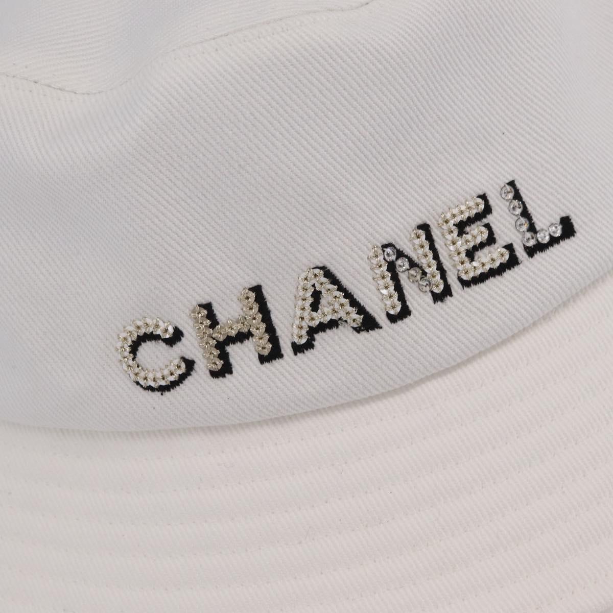 CHANEL Hat Canvas M White CC Auth 205982M