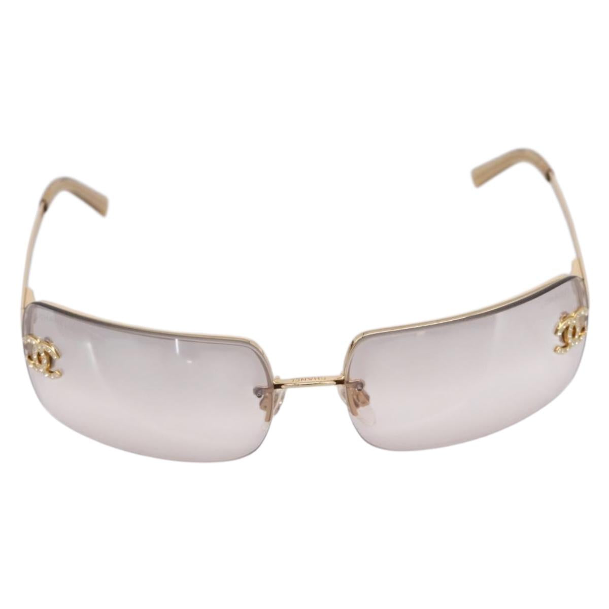 CHANEL COCO Mark Sunglasses Metal Gold Tone CC Auth 205985M