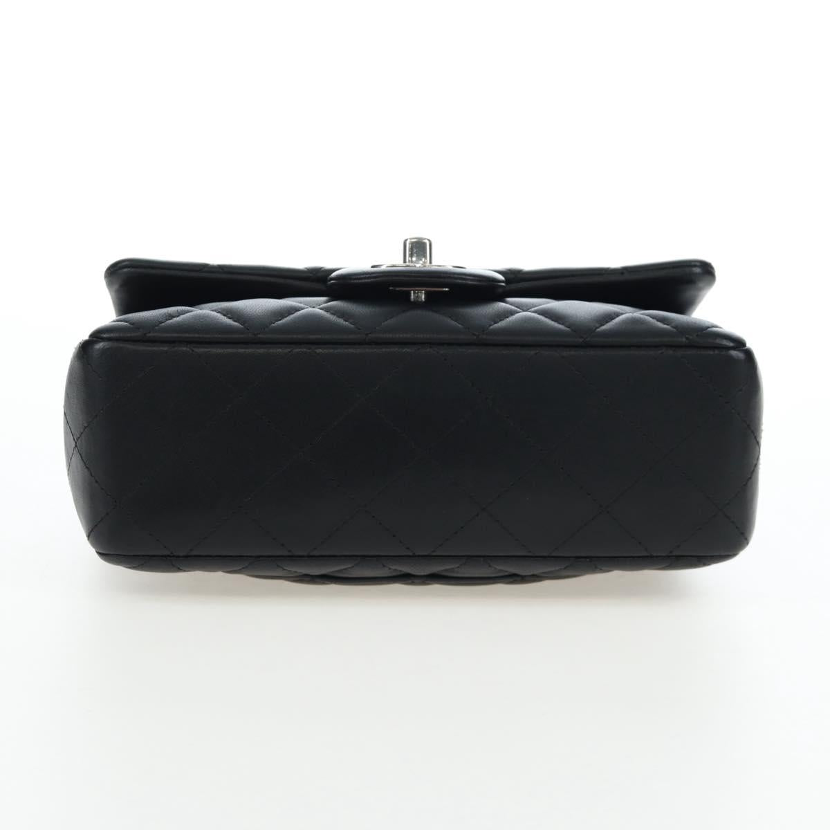 CHANEL Mini Matelasse 20 Chain Bag Lamb Skin Black Silver CC Auth 205986M