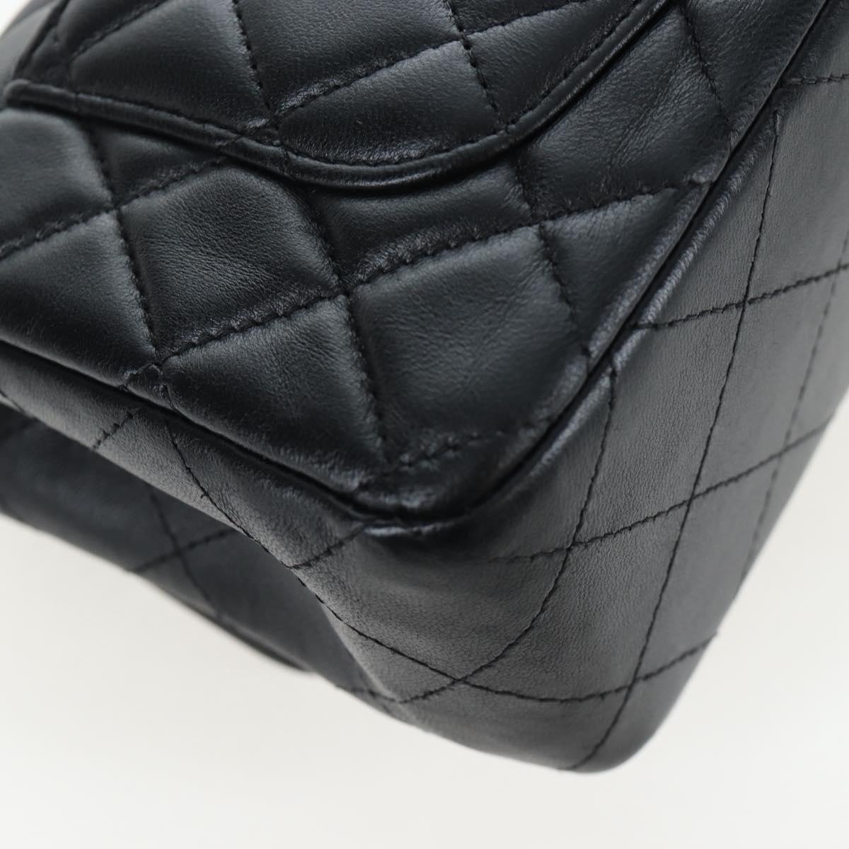 CHANEL Mini Matelasse 20 Chain Bag Lamb Skin Black Silver CC Auth 205986M
