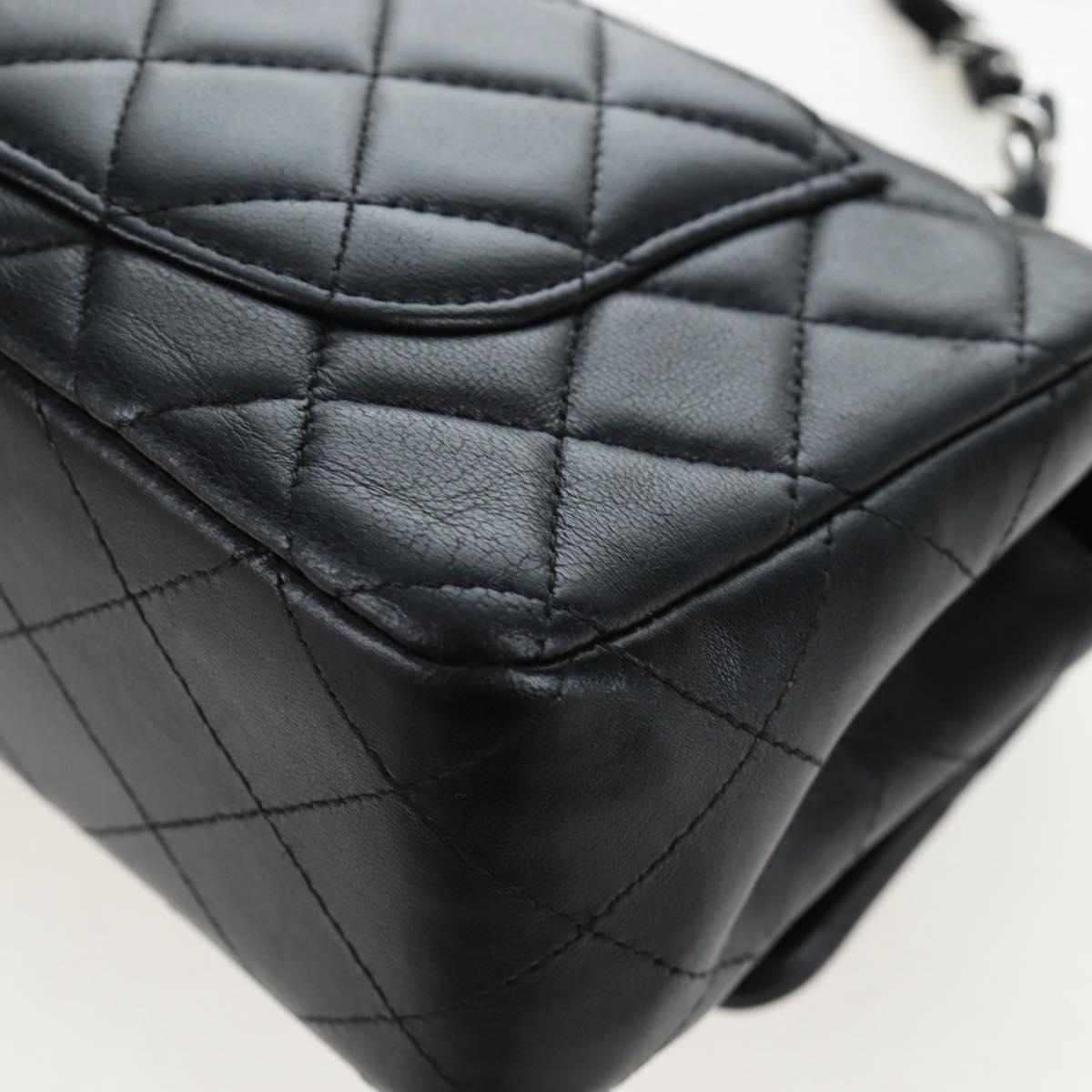 CHANEL Mini Matelasse 20 Chain Bag Lamb Skin Black Silver CC Auth 205986M