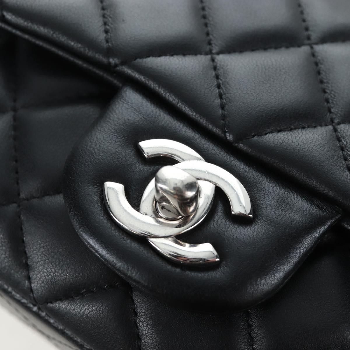 CHANEL Mini Matelasse 20 Chain Bag Lamb Skin Black Silver CC Auth 205986M