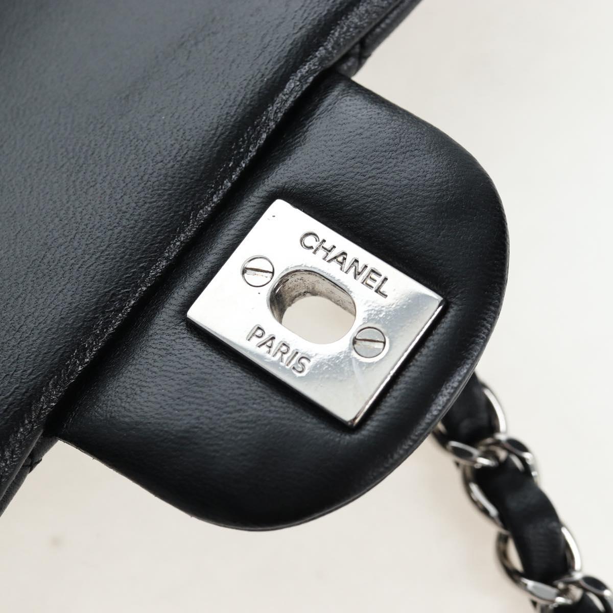 CHANEL Mini Matelasse 20 Chain Bag Lamb Skin Black Silver CC Auth 205986M