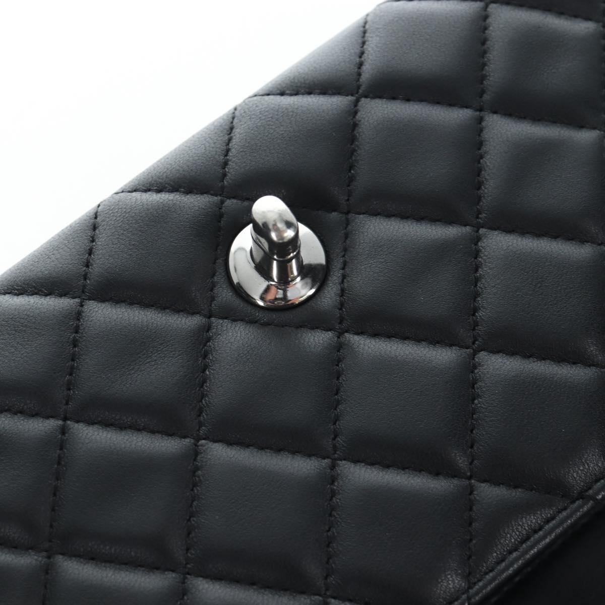 CHANEL Mini Matelasse 20 Chain Bag Lamb Skin Black Silver CC Auth 205986M
