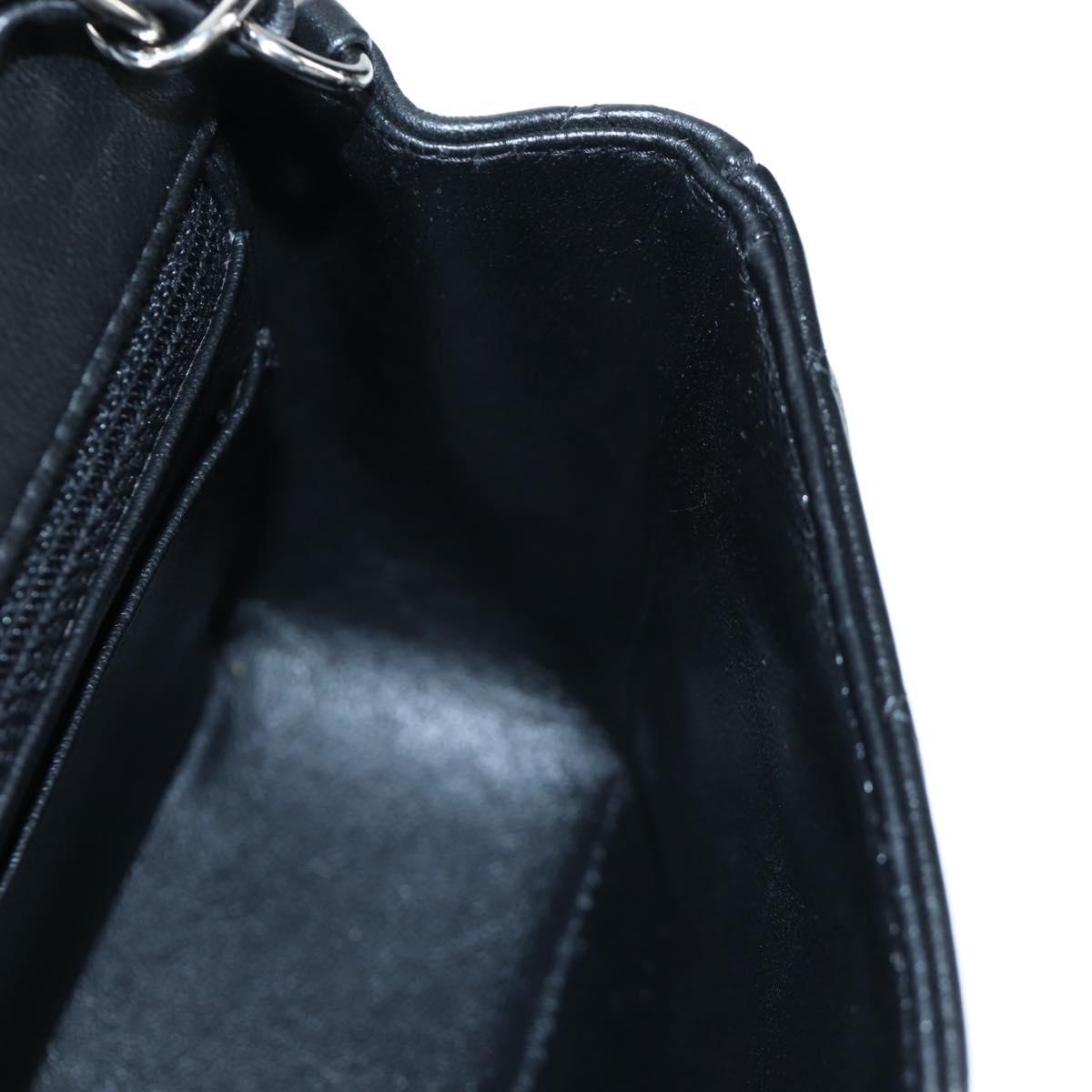 CHANEL Mini Matelasse 20 Chain Bag Lamb Skin Black Silver CC Auth 205986M