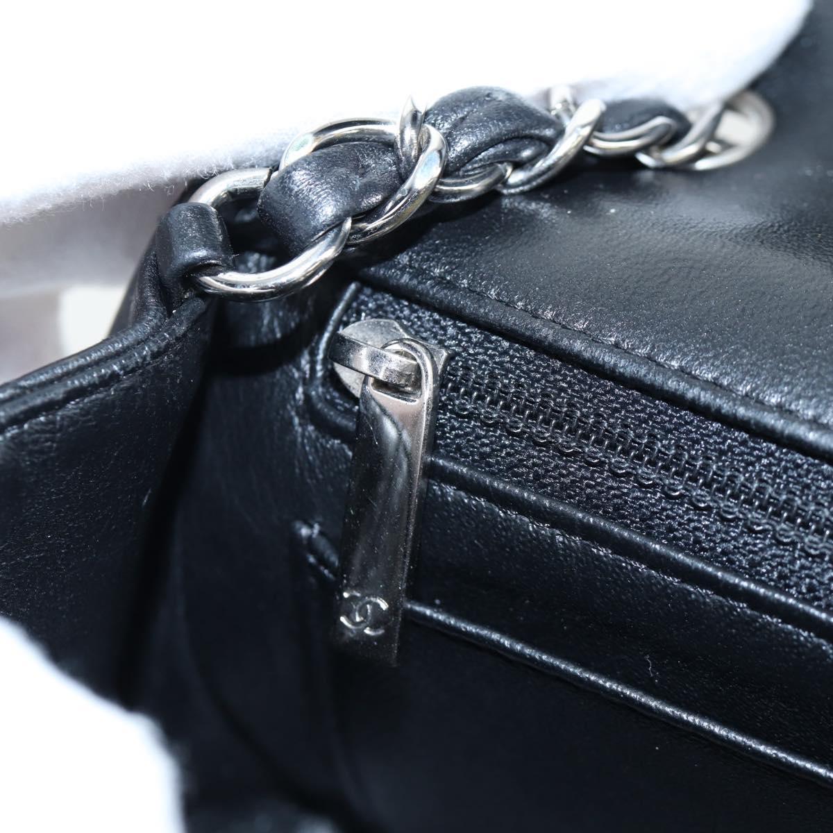 CHANEL Mini Matelasse 20 Chain Bag Lamb Skin Black Silver CC Auth 205986M