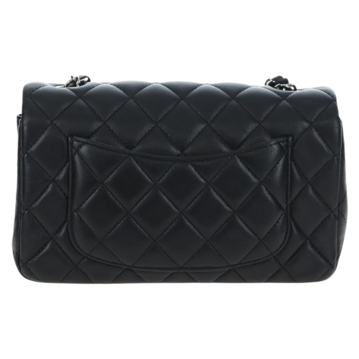 CHANEL Mini Matelasse 20 Chain Bag Lamb Skin Black Silver CC Auth 205986M