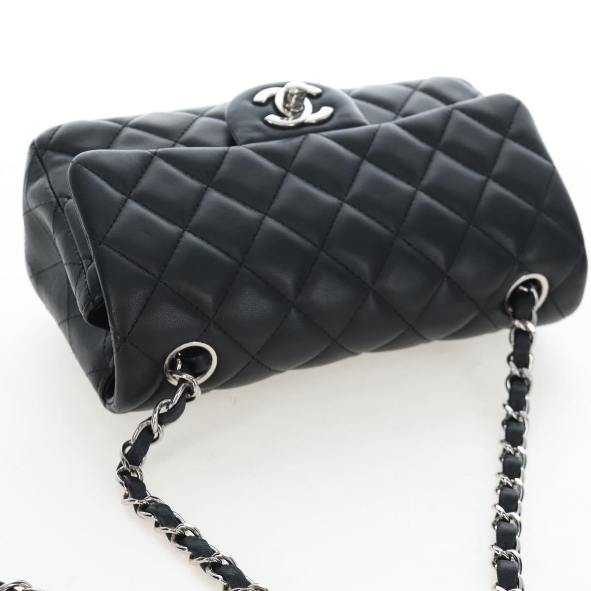 CHANEL Mini Matelasse 20 Chain Bag Lamb Skin Black Silver CC Auth 205986M