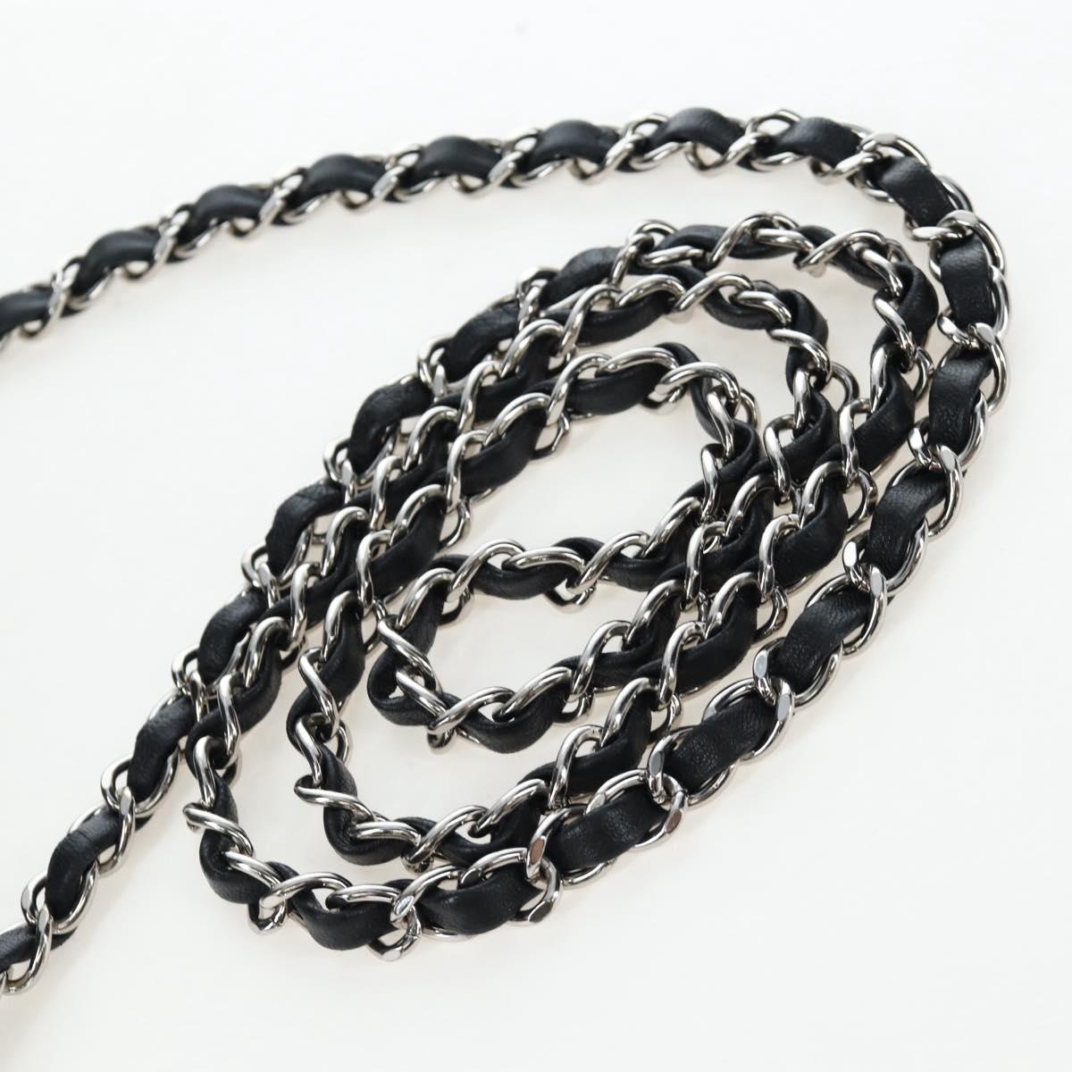 CHANEL Mini Matelasse 20 Chain Bag Lamb Skin Black Silver CC Auth 205986M