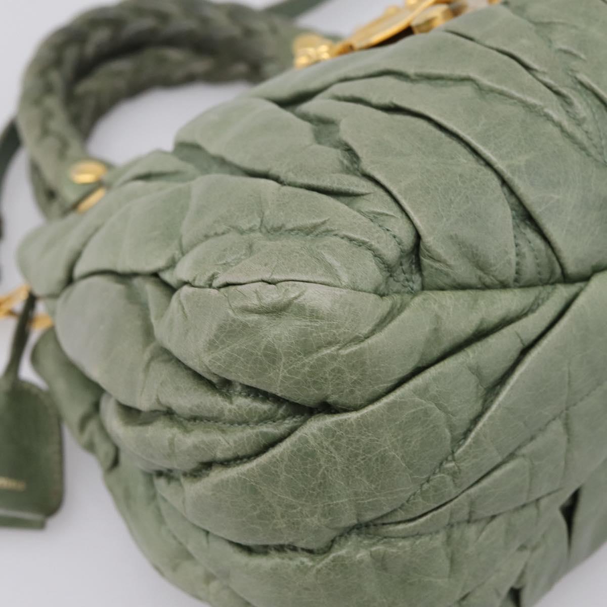 Miu Miu Matelasse Hand Bag Vitellolux 2way Green Gold Auth 205987A