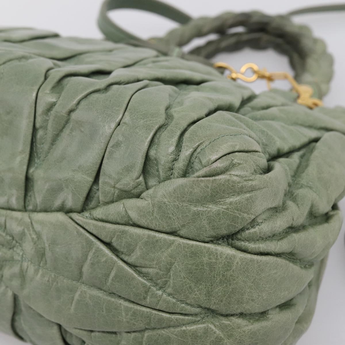 Miu Miu Matelasse Hand Bag Vitellolux 2way Green Gold Auth 205987A