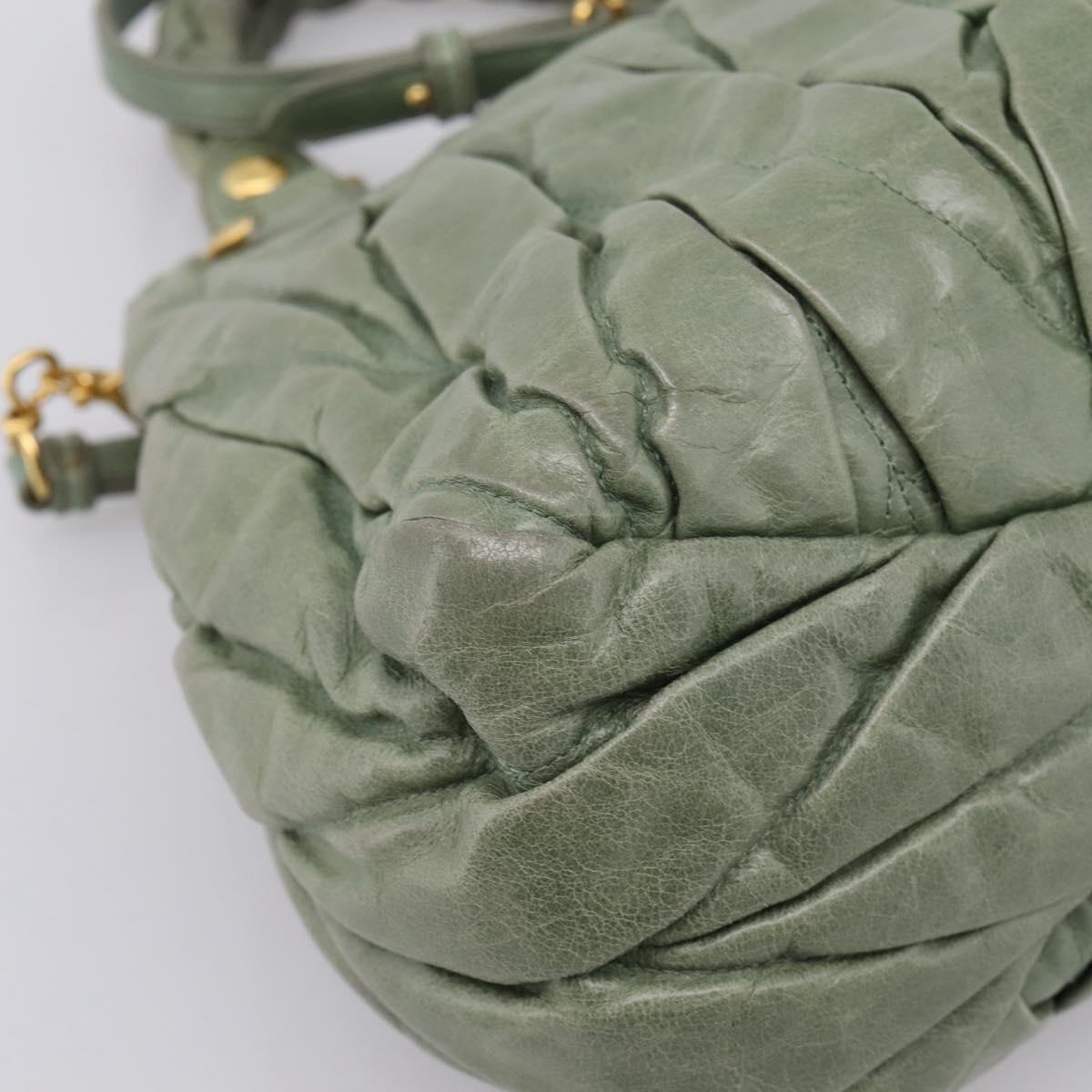 Miu Miu Matelasse Hand Bag Vitellolux 2way Green Gold Auth 205987A