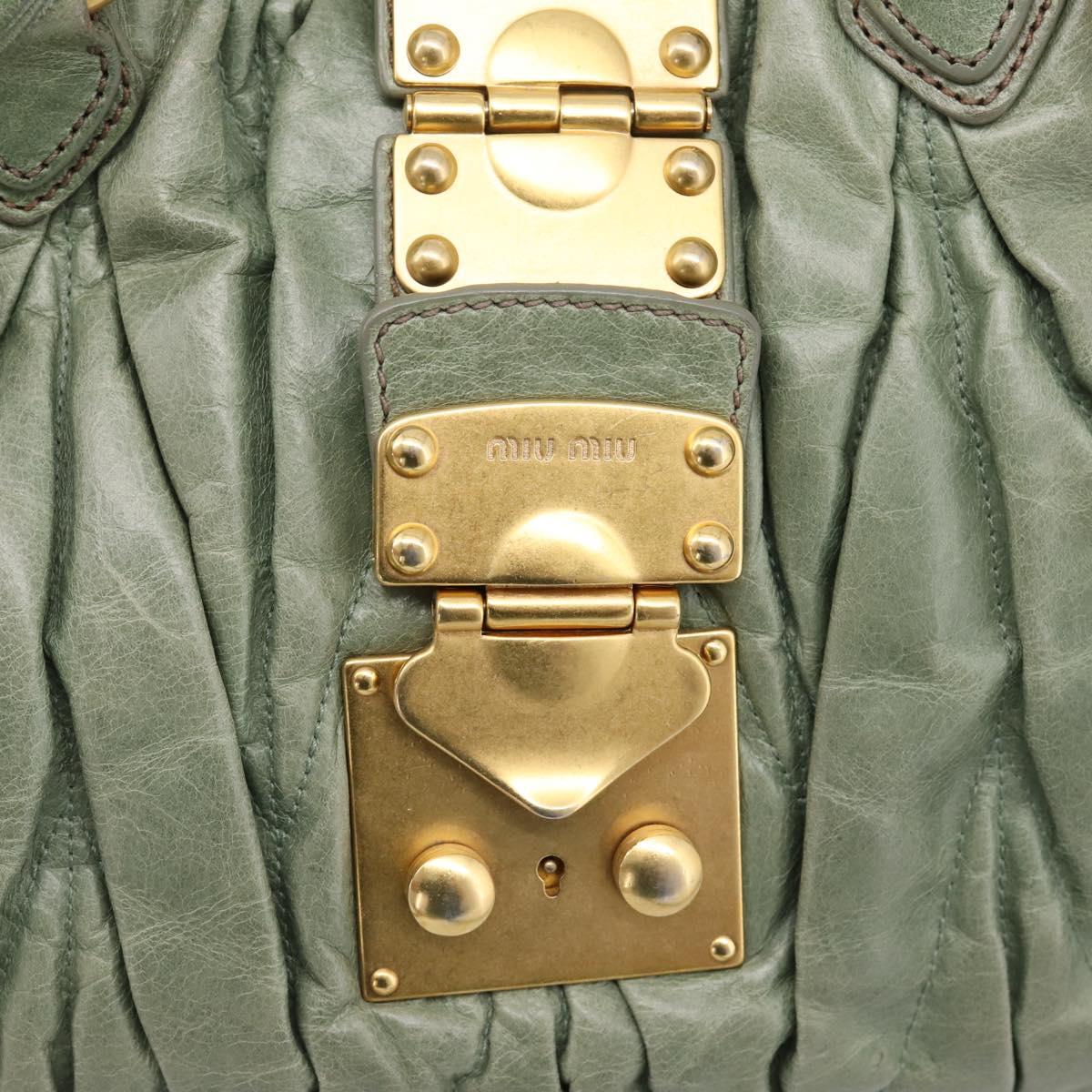 Miu Miu Matelasse Hand Bag Vitellolux 2way Green Gold Auth 205987A