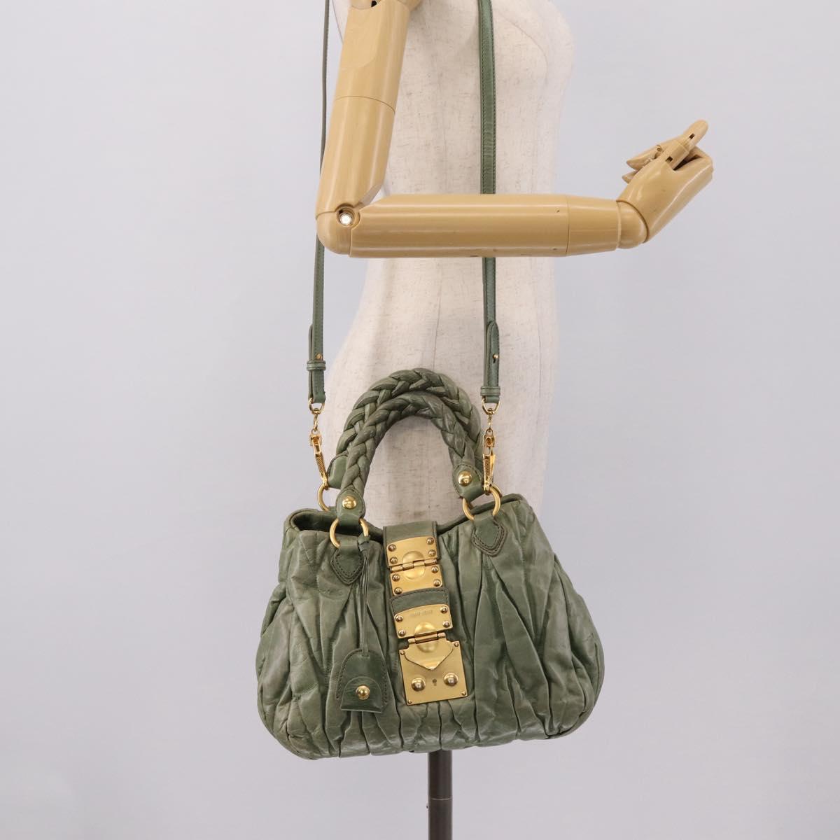 Miu Miu Matelasse Hand Bag Vitellolux 2way Green Gold Auth 205987A