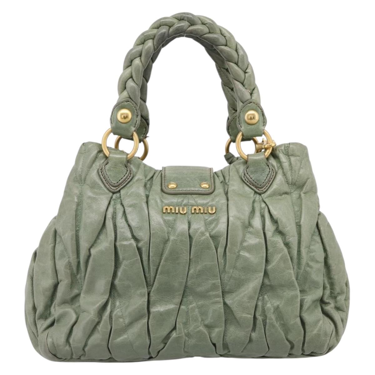 Miu Miu Matelasse Hand Bag Vitellolux 2way Green Gold Auth 205987A