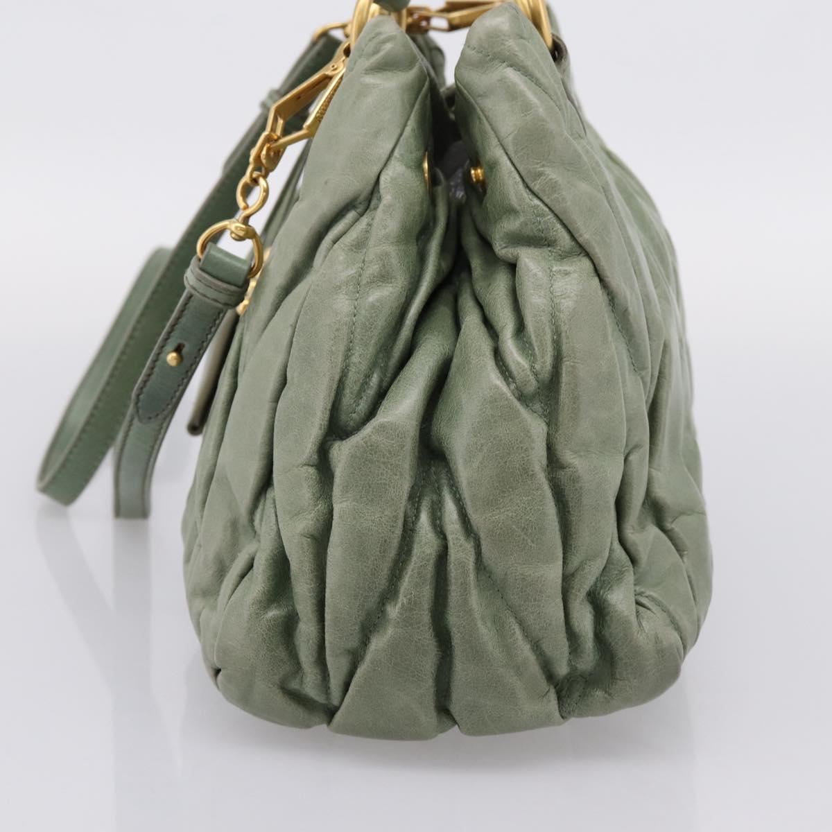Miu Miu Matelasse Hand Bag Vitellolux 2way Green Gold Auth 205987A