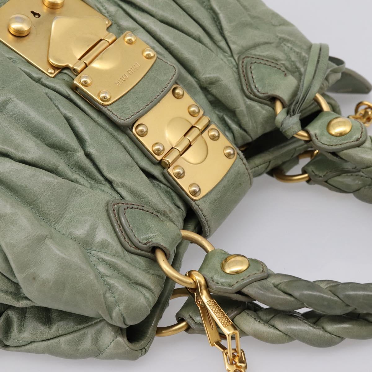 Miu Miu Matelasse Hand Bag Vitellolux 2way Green Gold Auth 205987A