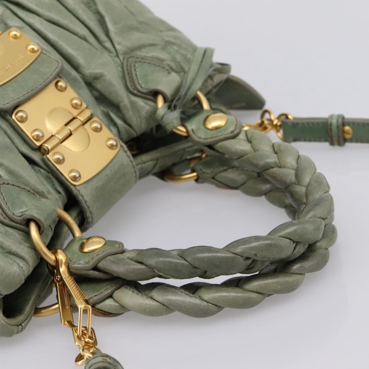 Miu Miu Matelasse Hand Bag Vitellolux 2way Green Gold Auth 205987A