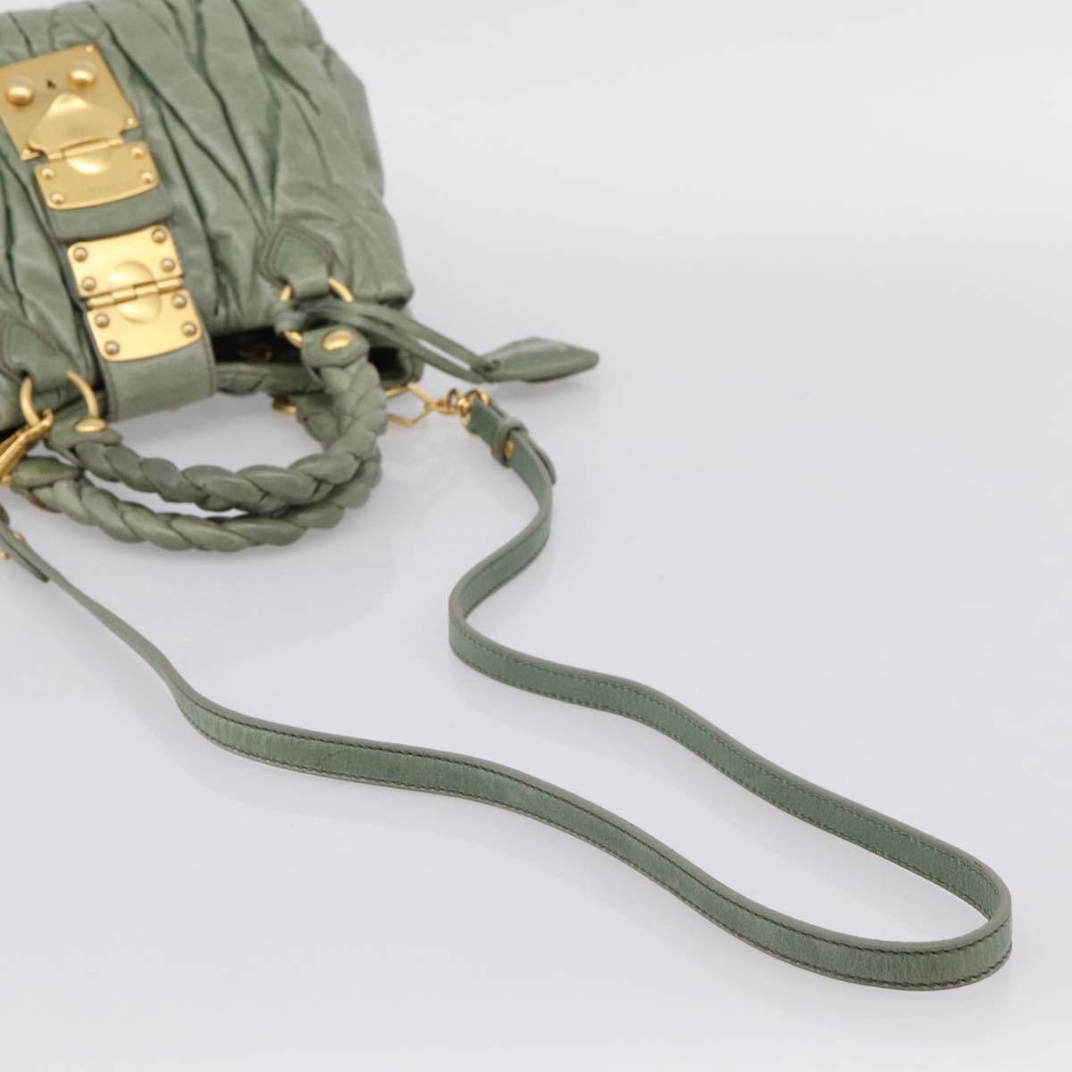 Miu Miu Matelasse Hand Bag Vitellolux 2way Green Gold Auth 205987A