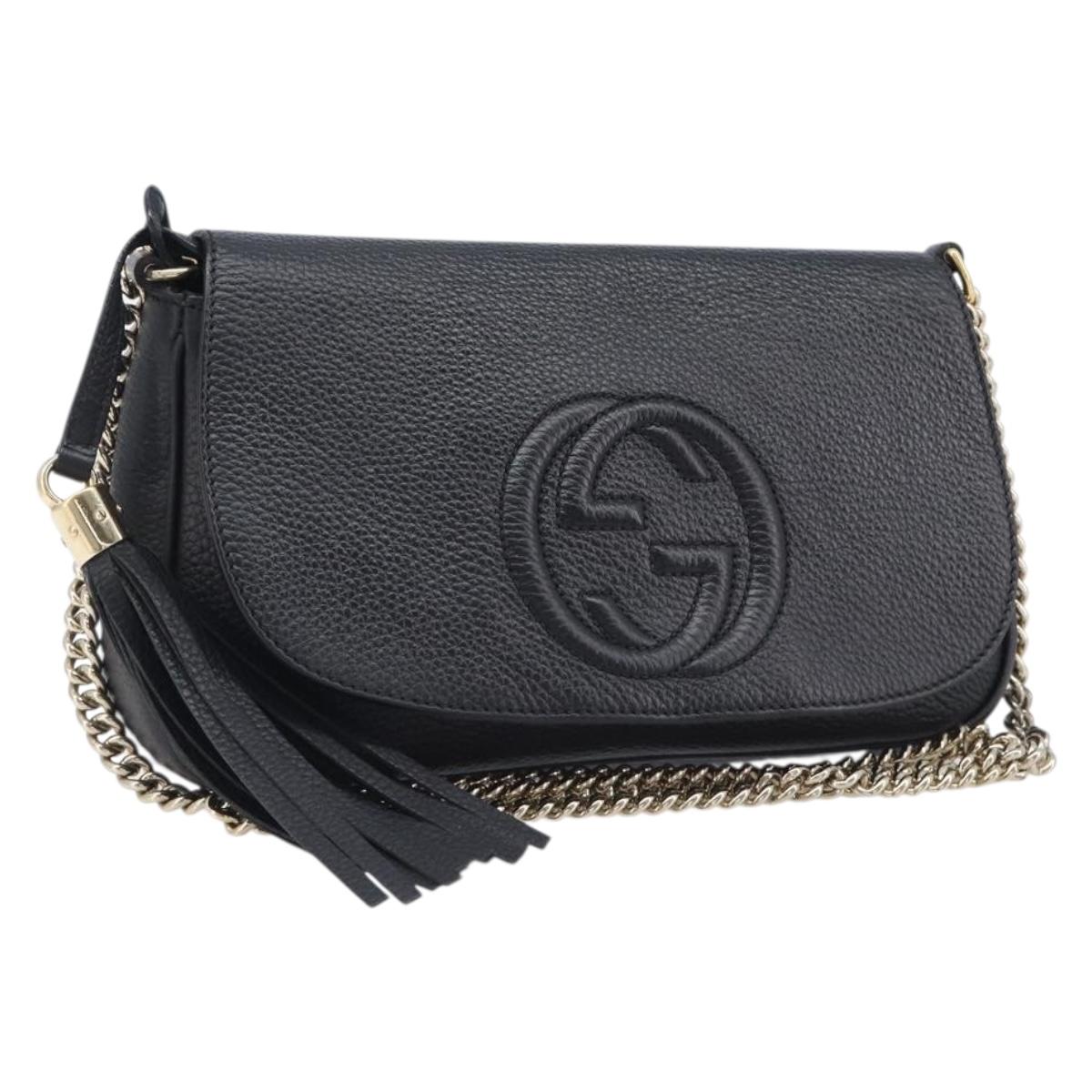 GUCCI Soho Chain Shoulder Bag Leather Black Gold 336752 Auth 205989M