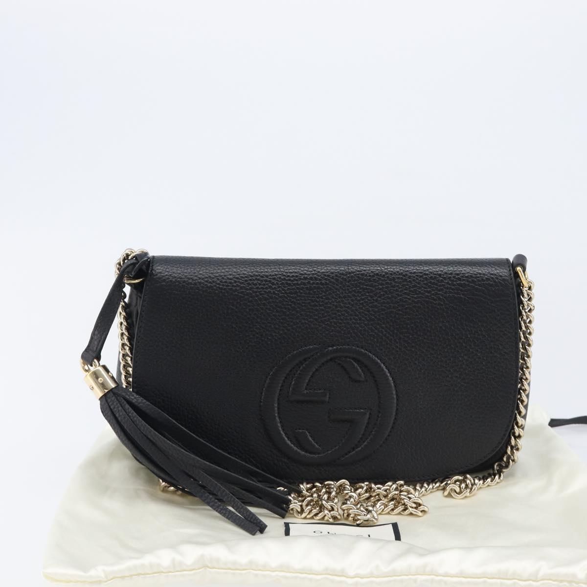 GUCCI Soho Chain Shoulder Bag Leather Black Gold 336752 Auth 205989M