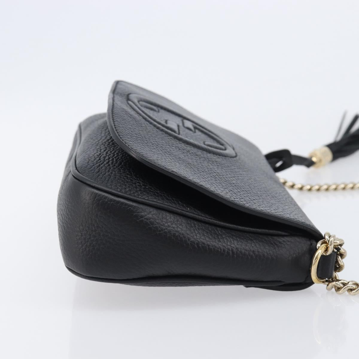 GUCCI Soho Chain Shoulder Bag Leather Black Gold 336752 Auth 205989M