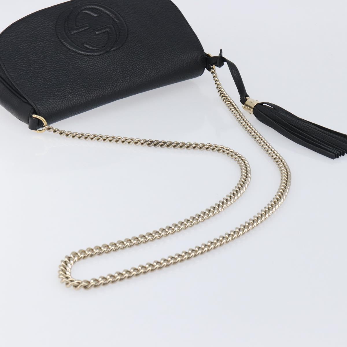 GUCCI Soho Chain Shoulder Bag Leather Black Gold 336752 Auth 205989M