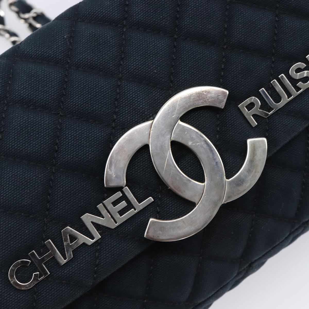 CHANEL Matelasse Chain Shoulder Bag Canvas Black Silver CC Auth 205990V