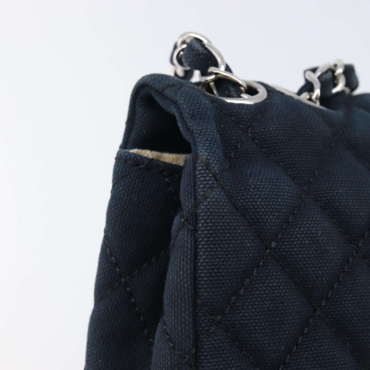 CHANEL Matelasse Chain Shoulder Bag Canvas Black Silver CC Auth 205990V