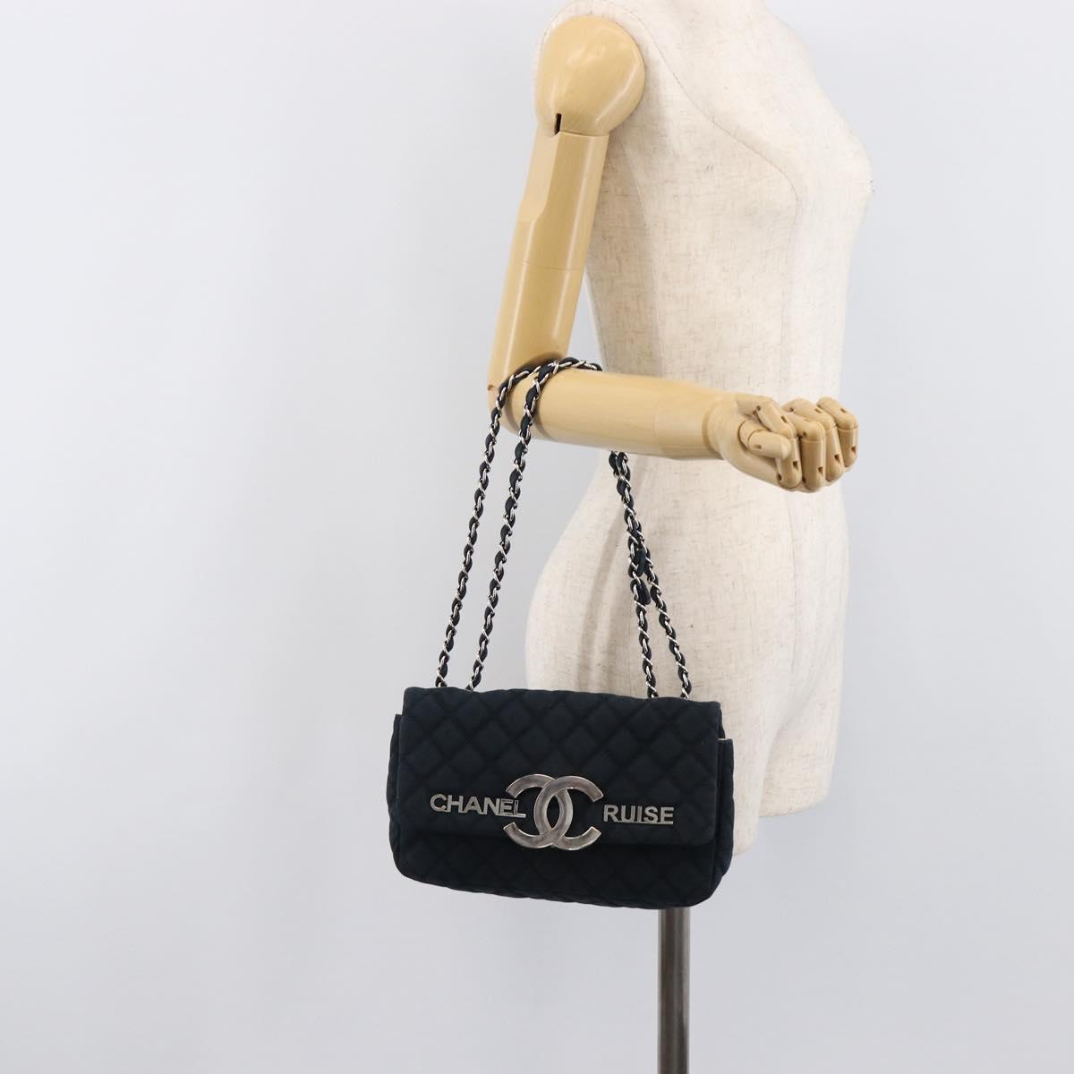 CHANEL Matelasse Chain Shoulder Bag Canvas Black Silver CC Auth 205990V