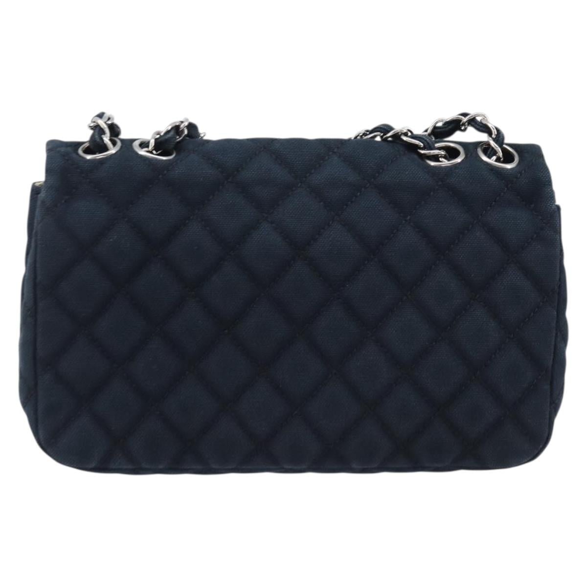 CHANEL Matelasse Chain Shoulder Bag Canvas Black Silver CC Auth 205990V