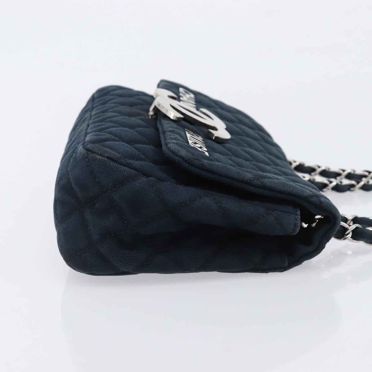 CHANEL Matelasse Chain Shoulder Bag Canvas Black Silver CC Auth 205990V