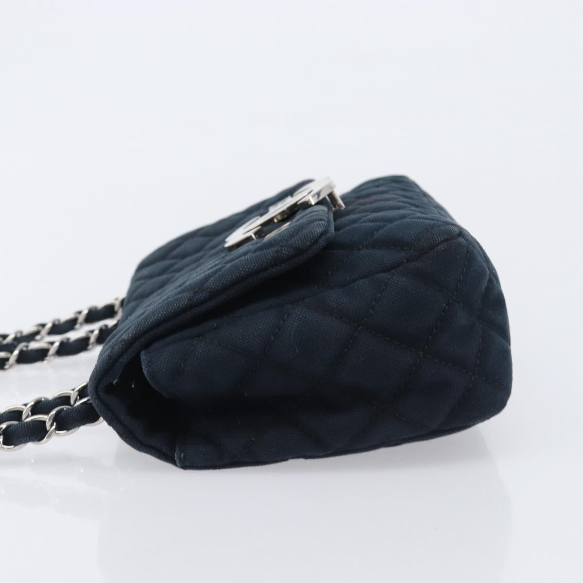 CHANEL Matelasse Chain Shoulder Bag Canvas Black Silver CC Auth 205990V