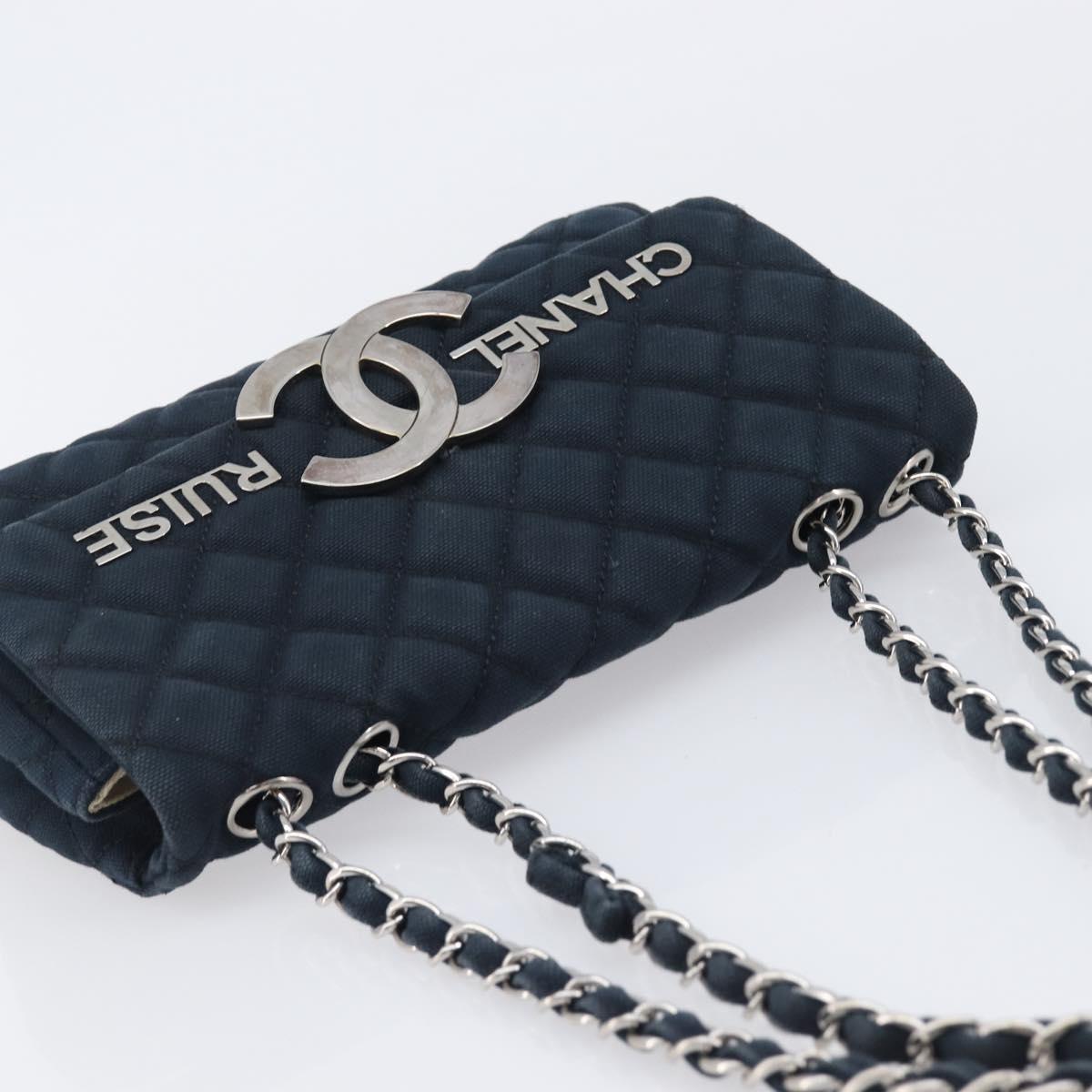 CHANEL Matelasse Chain Shoulder Bag Canvas Black Silver CC Auth 205990V