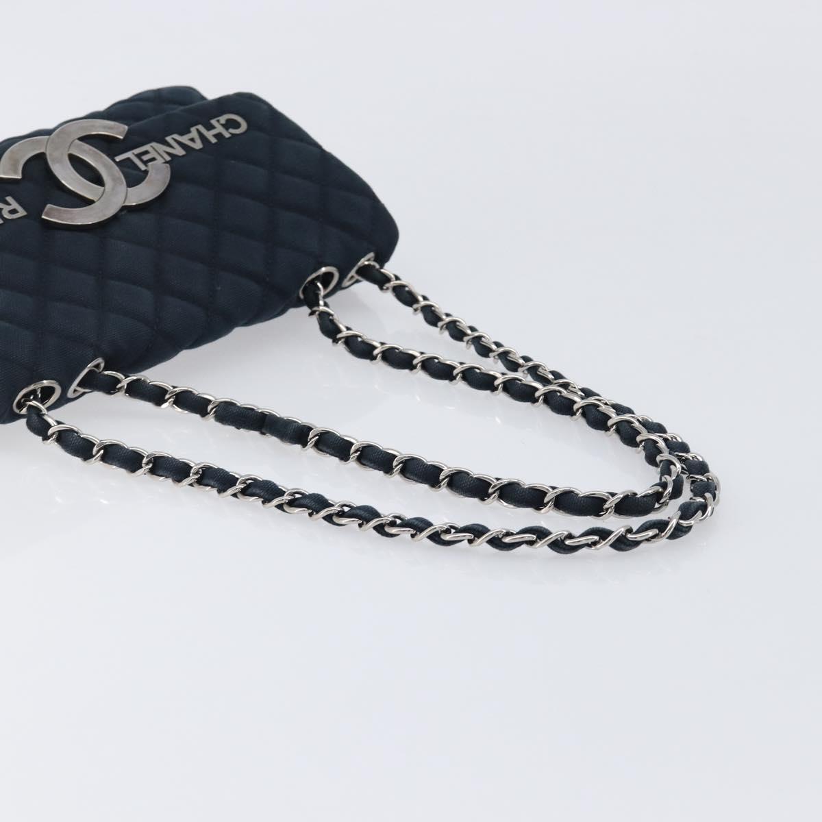 CHANEL Matelasse Chain Shoulder Bag Canvas Black Silver CC Auth 205990V