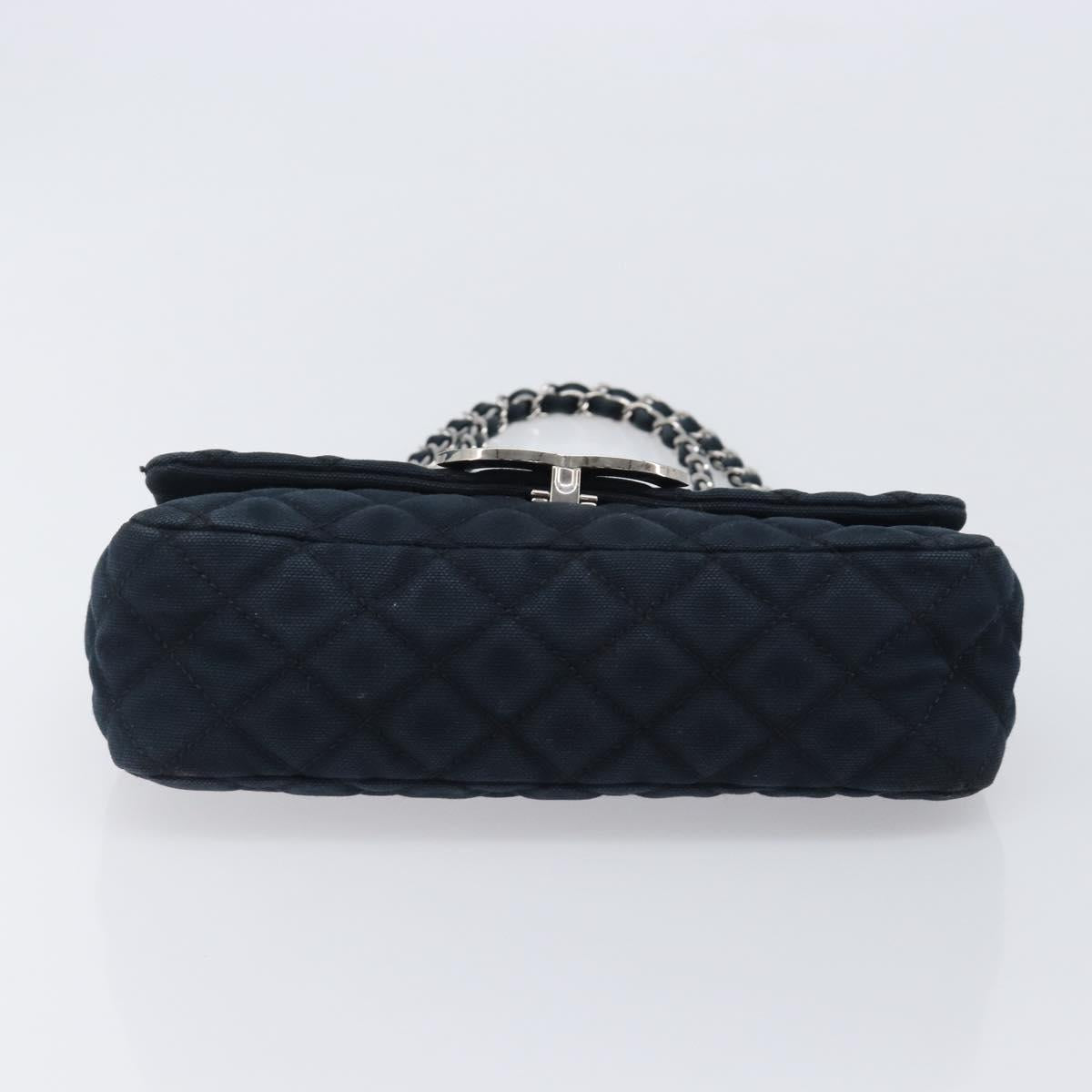 CHANEL Matelasse Chain Shoulder Bag Canvas Black Silver CC Auth 205990V
