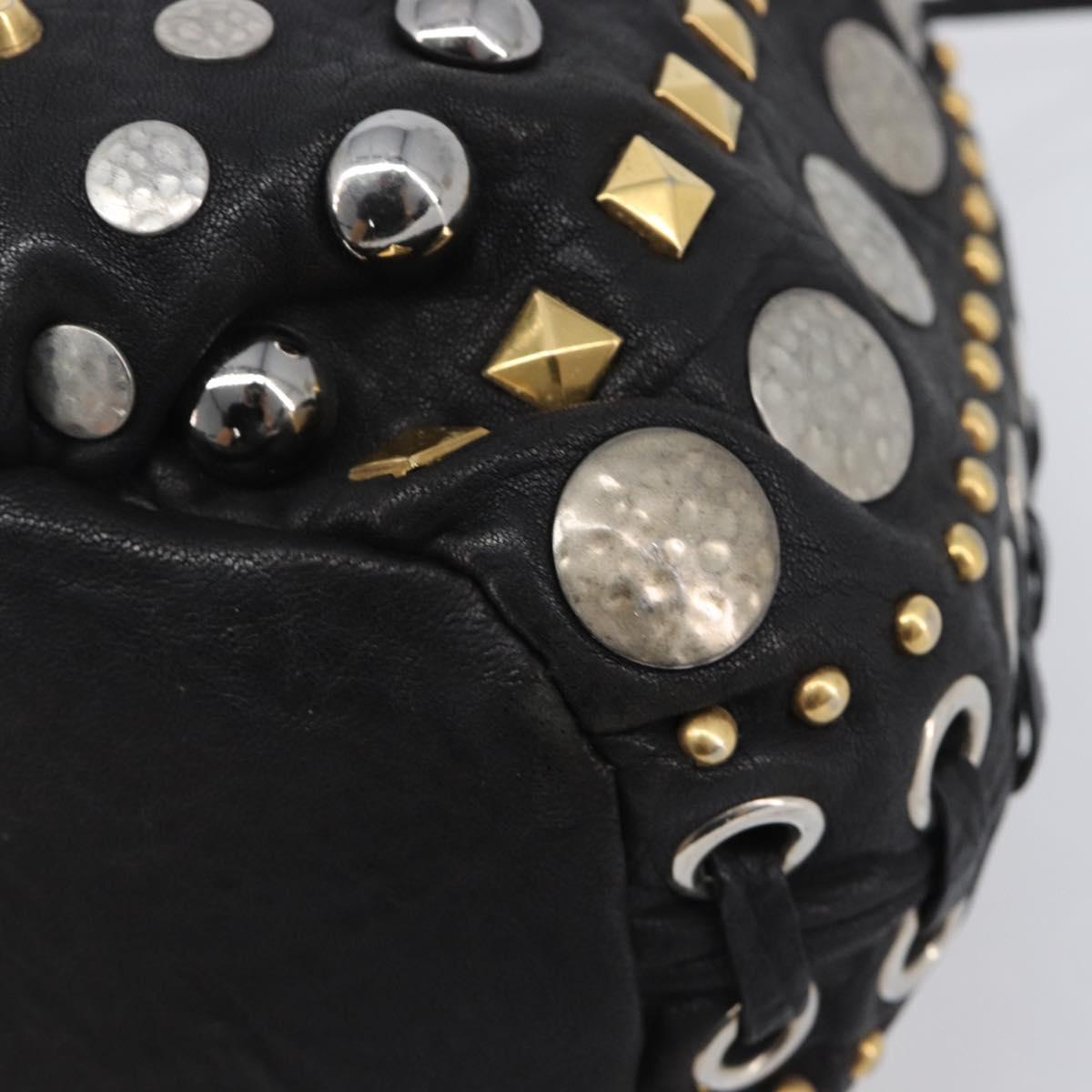 Miu Miu Hand Bag Leather Black Gold Silver Auth 205991V